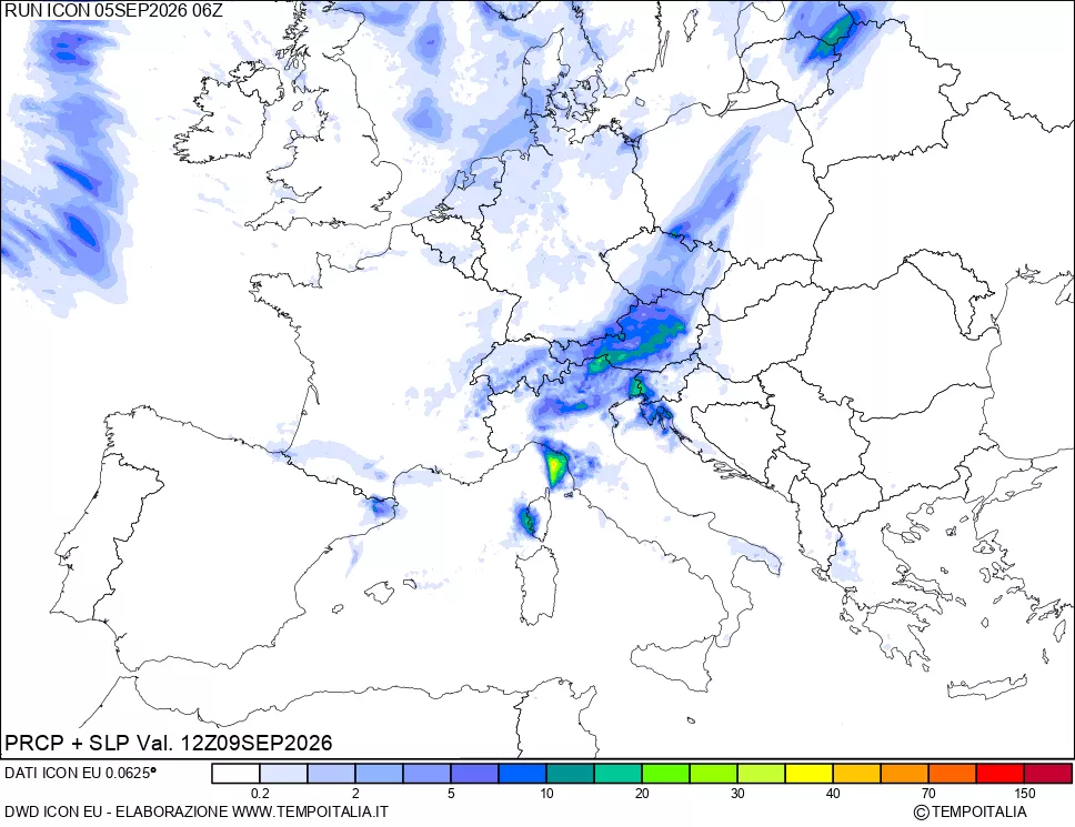 mappa Precipitazioni e pressione SLM