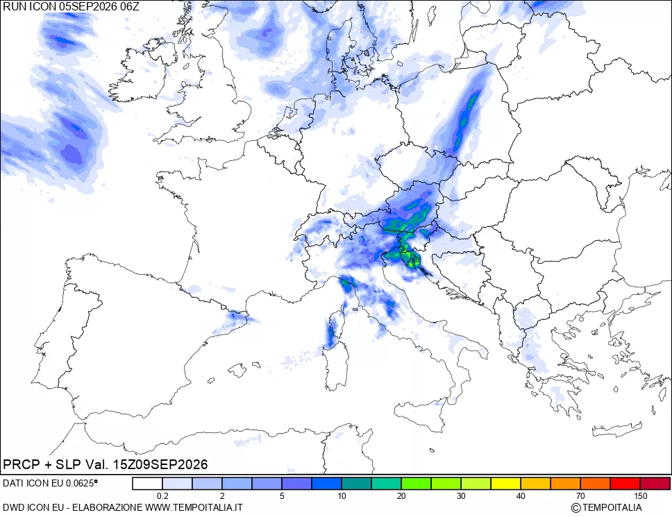 mappa Precipitazioni e pressione SLM