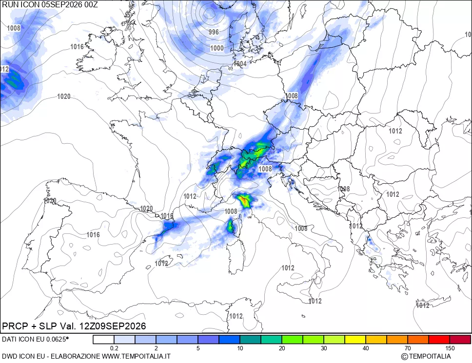 mappa Precipitazioni e pressione SLM