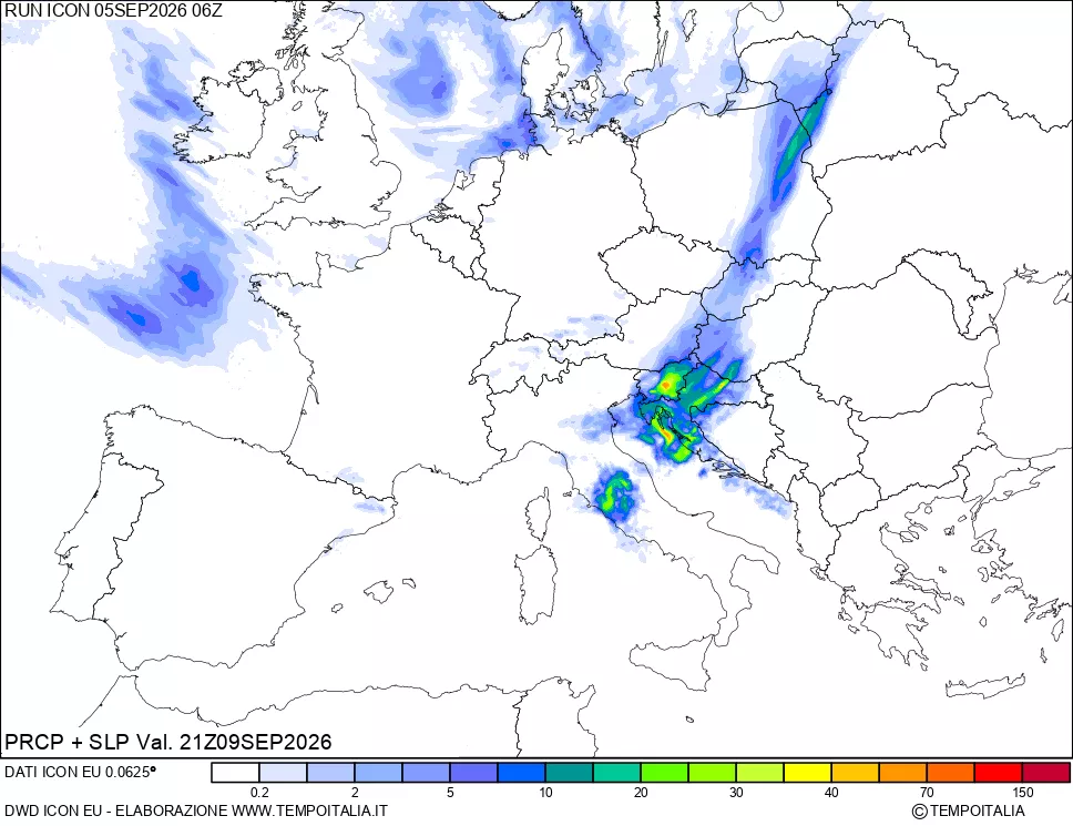 mappa Precipitazioni e pressione SLM