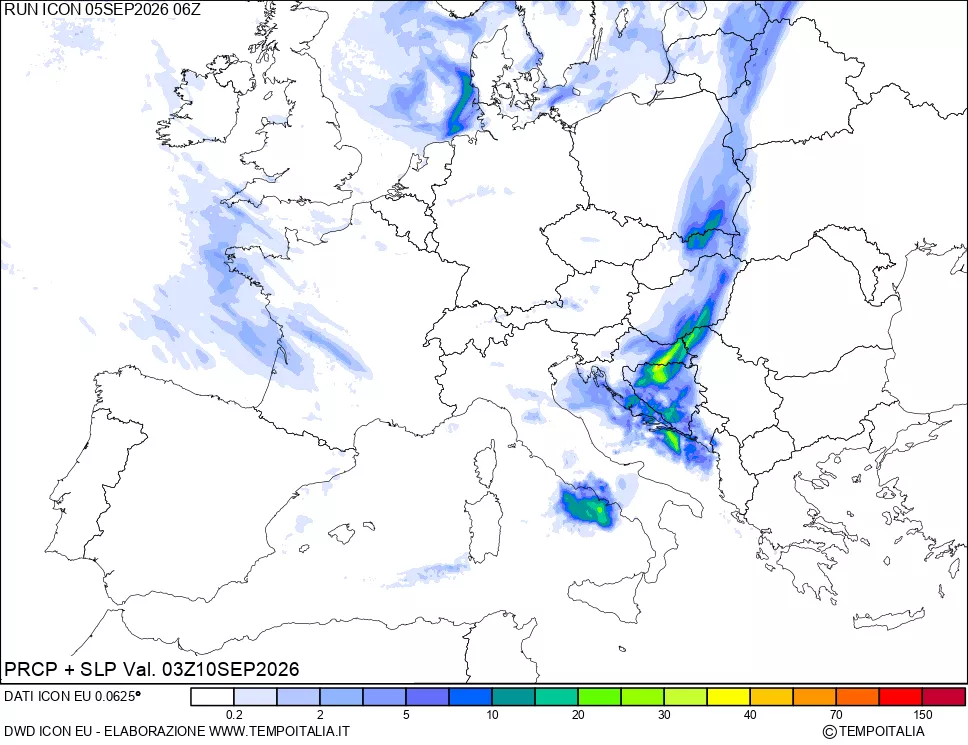mappa Precipitazioni e pressione SLM