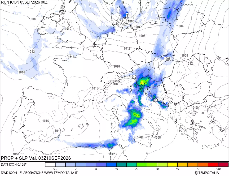 mappa Precipitazioni e pressione SLM