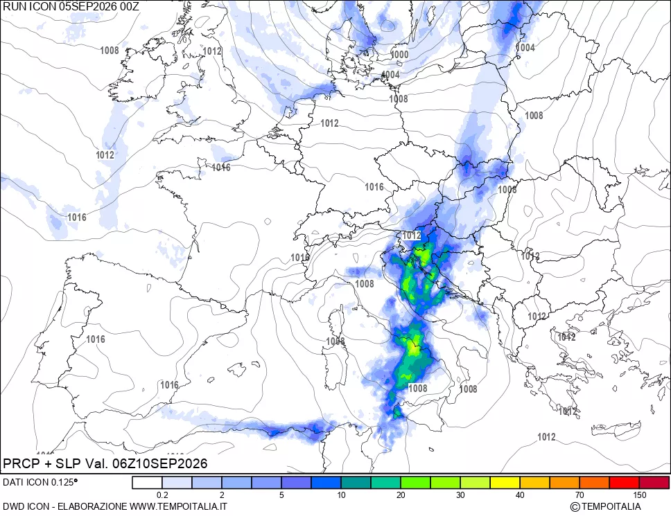 mappa Precipitazioni e pressione SLM