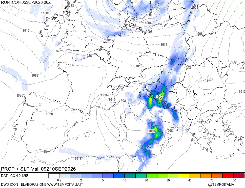 mappa Precipitazioni e pressione SLM
