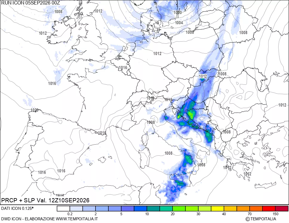 mappa Precipitazioni e pressione SLM
