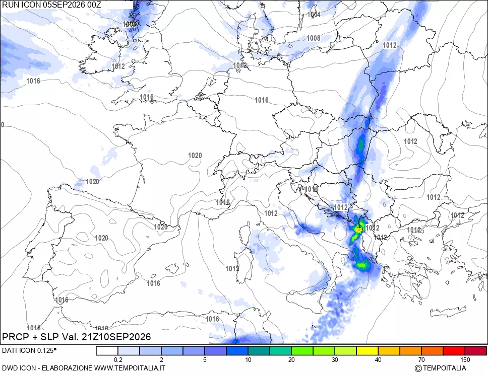 mappa Precipitazioni e pressione SLM