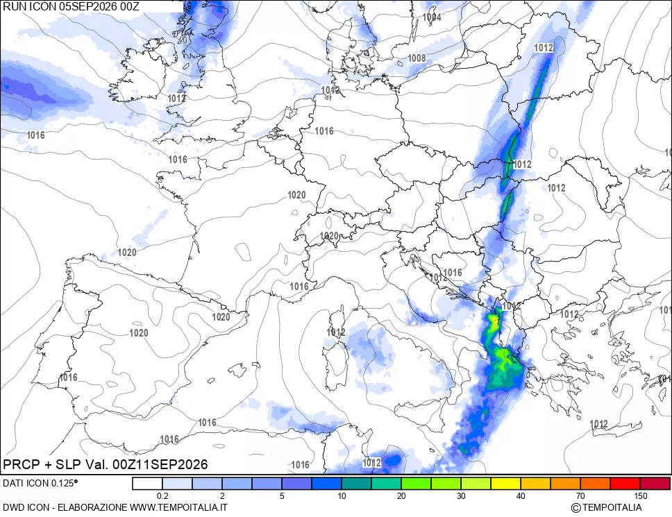 mappa Precipitazioni e pressione SLM