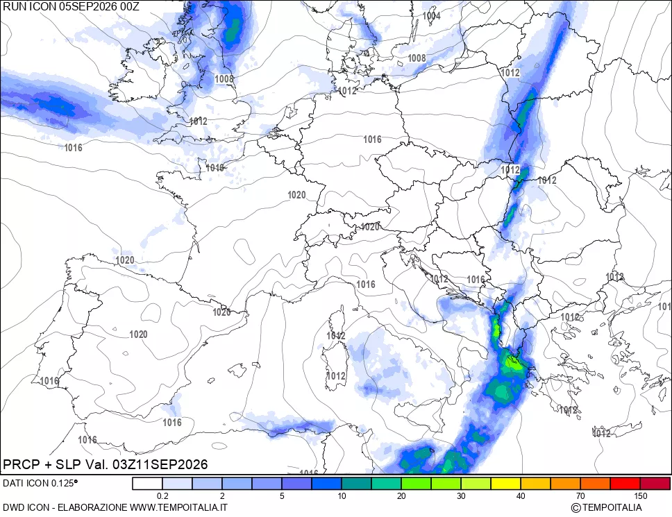 mappa Precipitazioni e pressione SLM