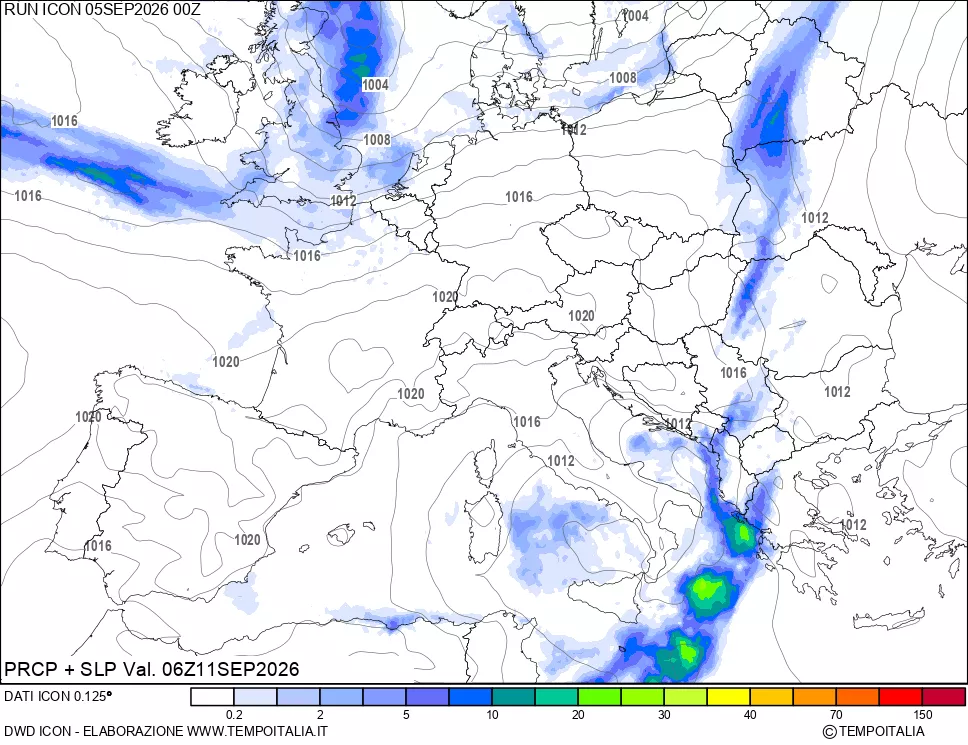 mappa Precipitazioni e pressione SLM