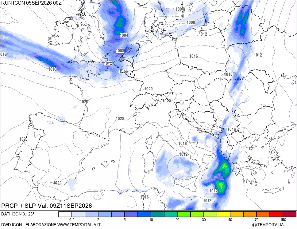 mappa Precipitazioni e pressione SLM