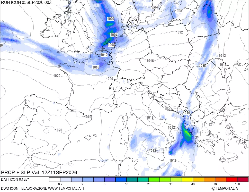 mappa Precipitazioni e pressione SLM
