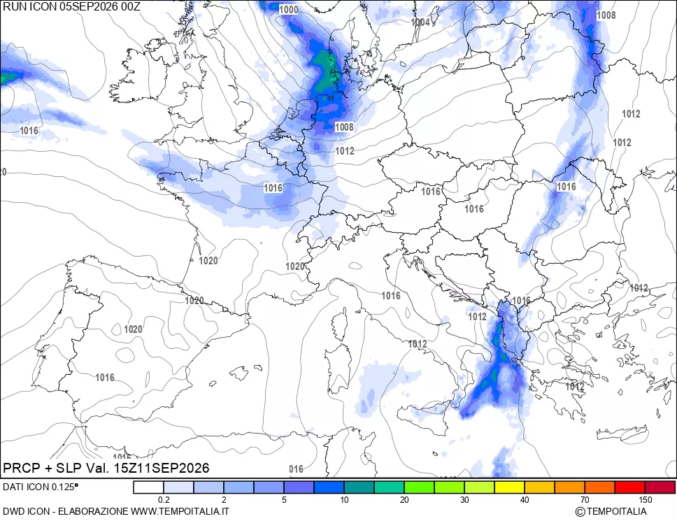 mappa Precipitazioni e pressione SLM