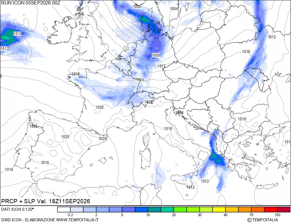 mappa Precipitazioni e pressione SLM
