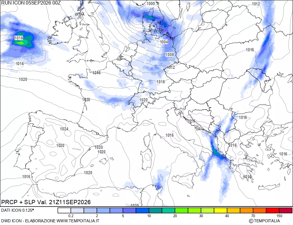mappa Precipitazioni e pressione SLM