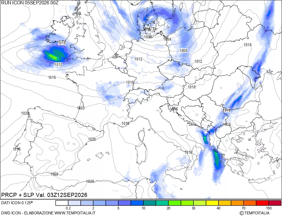 mappa Precipitazioni e pressione SLM