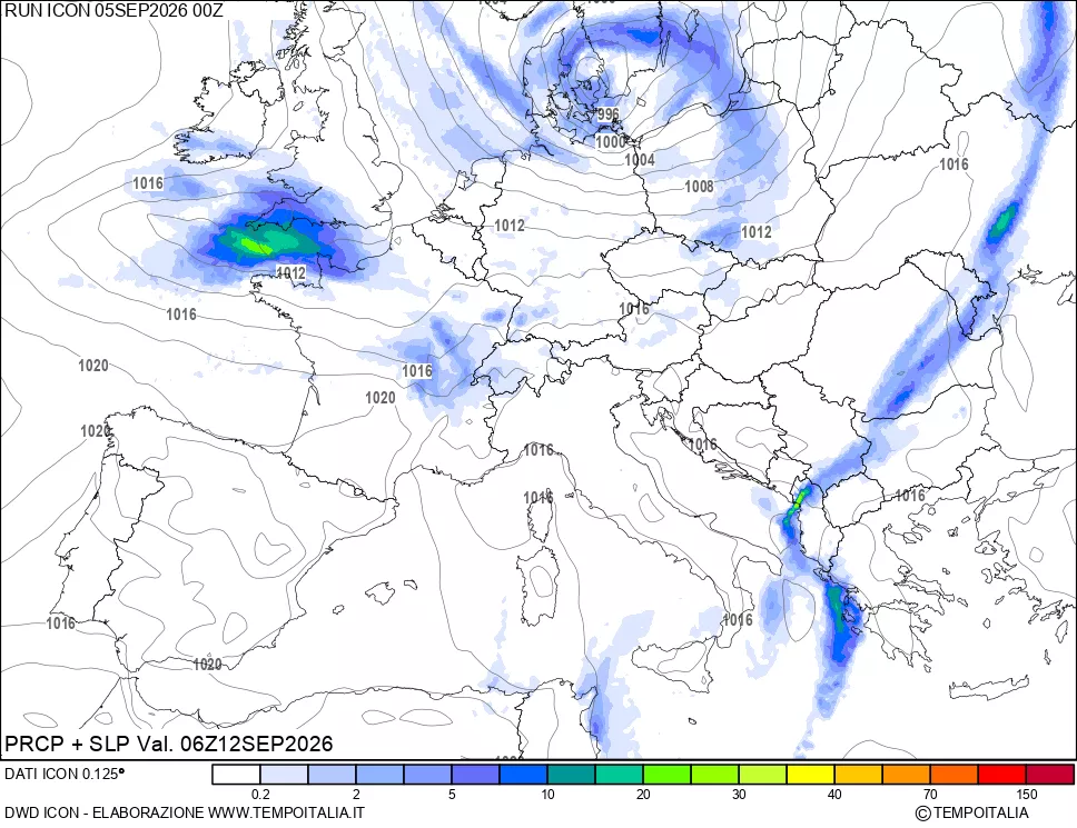 mappa Precipitazioni e pressione SLM