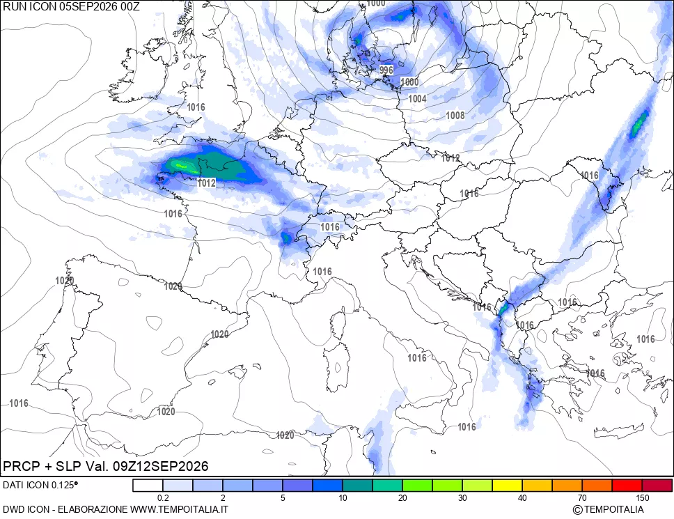 mappa Precipitazioni e pressione SLM