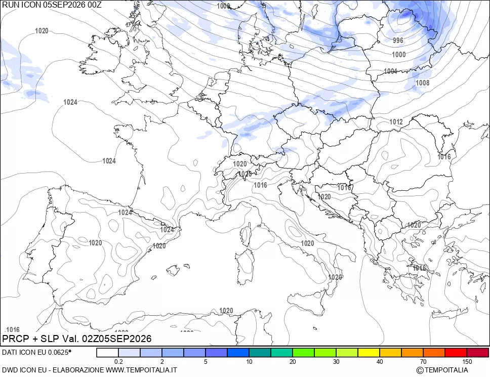 mappa Precipitazioni e pressione SLM