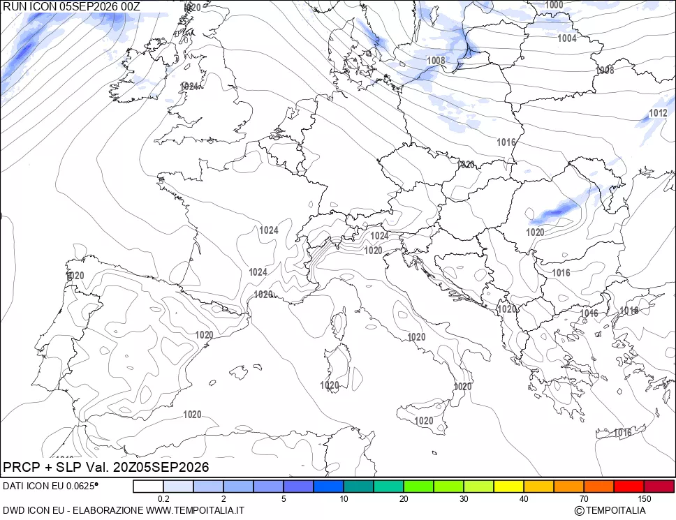 mappa Precipitazioni e pressione SLM