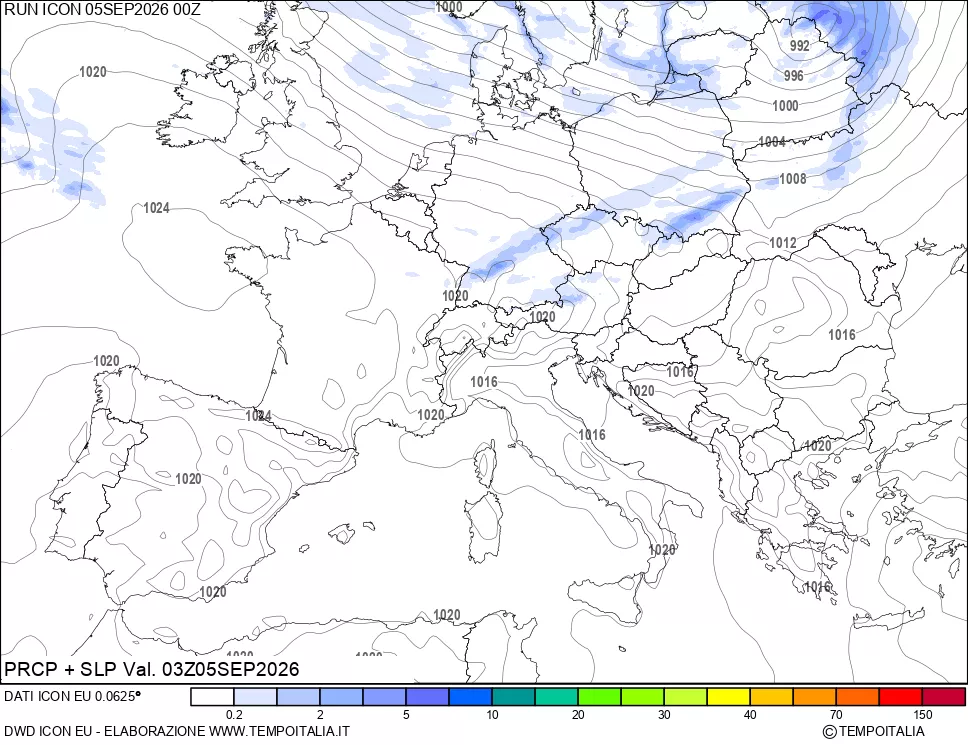mappa Precipitazioni e pressione SLM