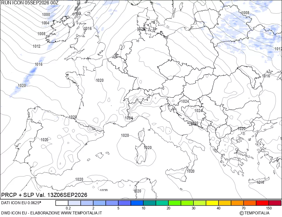 mappa Precipitazioni e pressione SLM