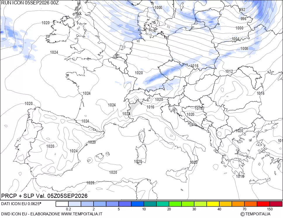 mappa Precipitazioni e pressione SLM