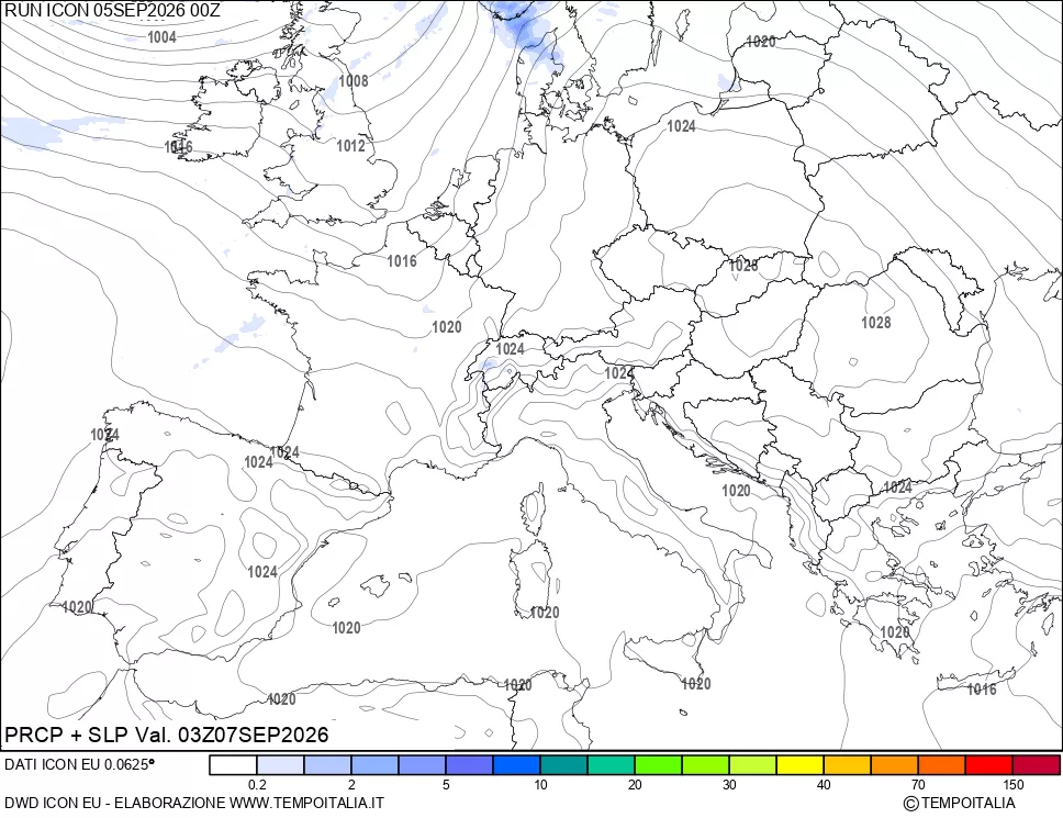 mappa Precipitazioni e pressione SLM
