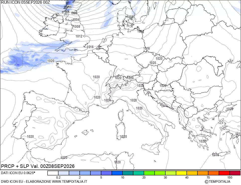 mappa Precipitazioni e pressione SLM