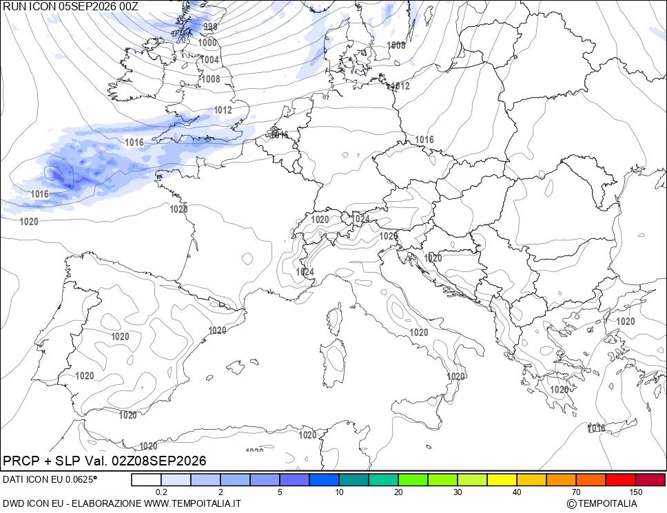 mappa Precipitazioni e pressione SLM