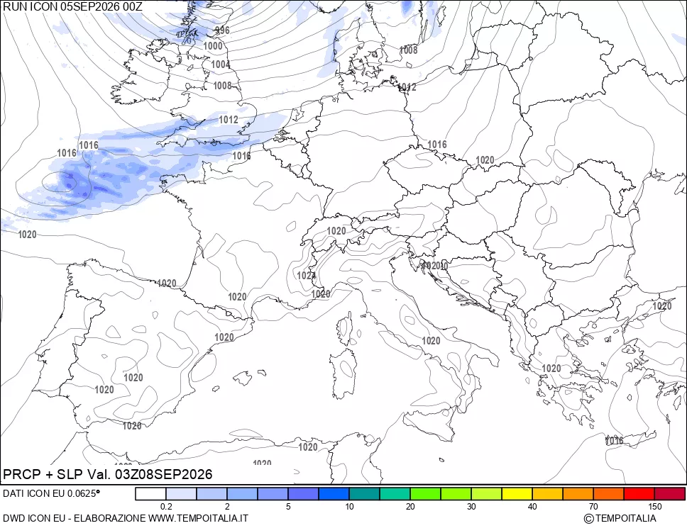 mappa Precipitazioni e pressione SLM