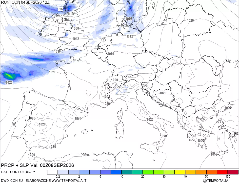 mappa Precipitazioni e pressione SLM
