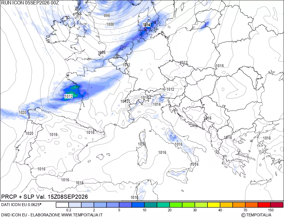mappa Precipitazioni e pressione SLM