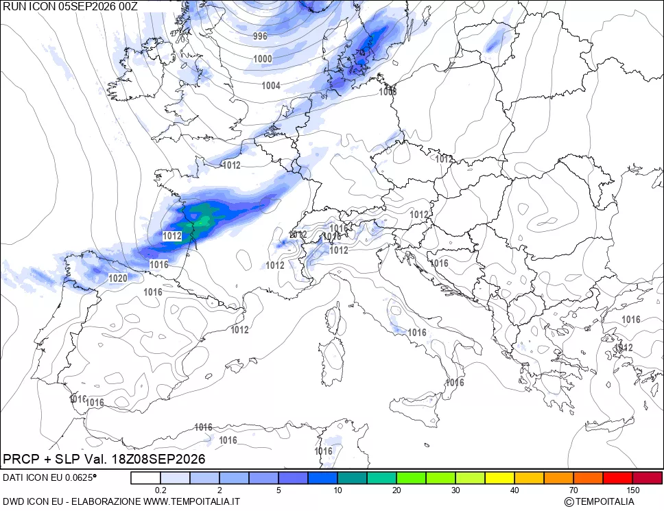mappa Precipitazioni e pressione SLM