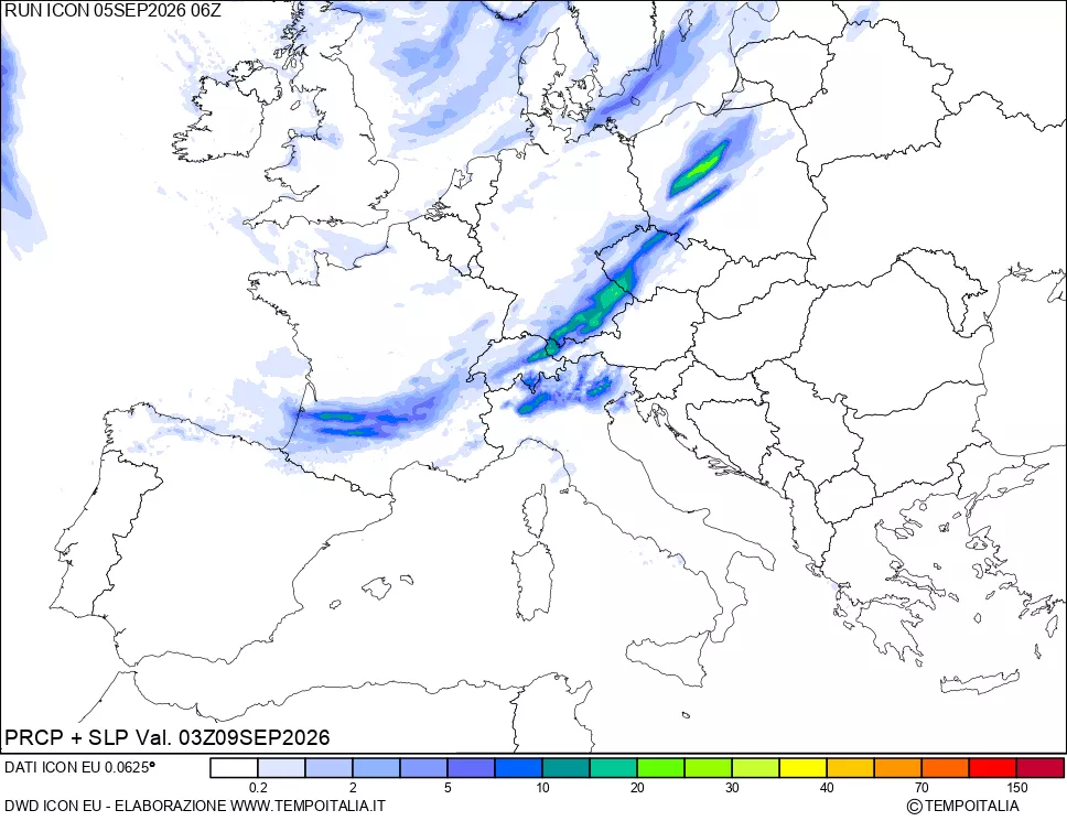 mappa Precipitazioni e pressione SLM