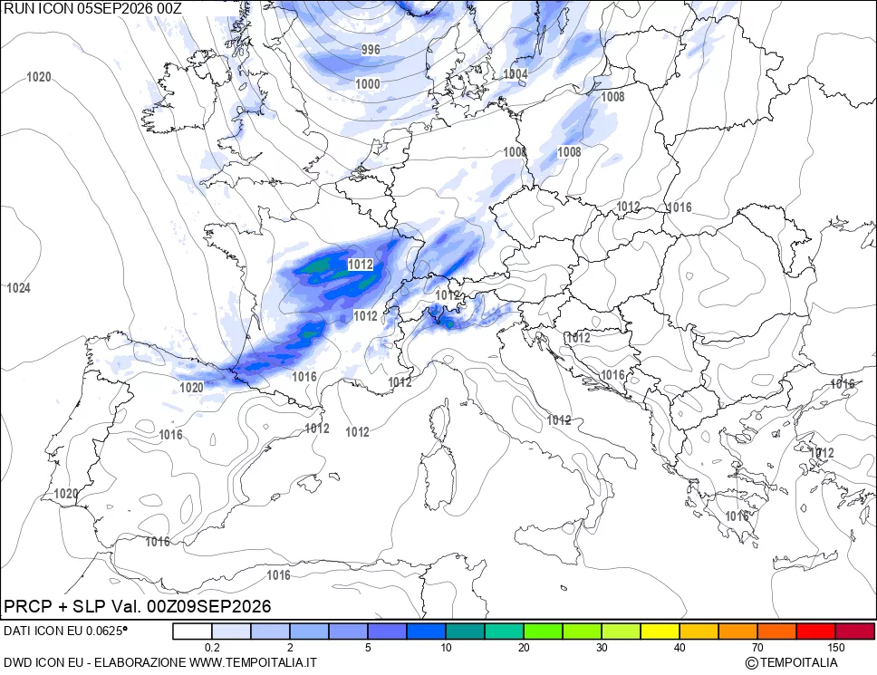 mappa Precipitazioni e pressione SLM