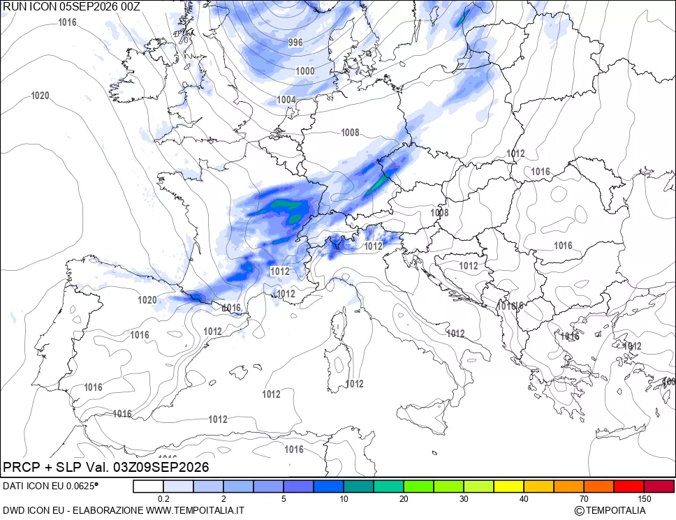 mappa Precipitazioni e pressione SLM
