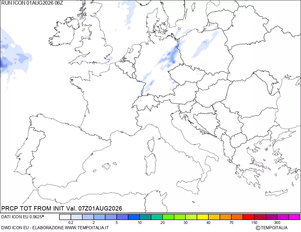 mappa Precipitazioni totali dal primo giorno