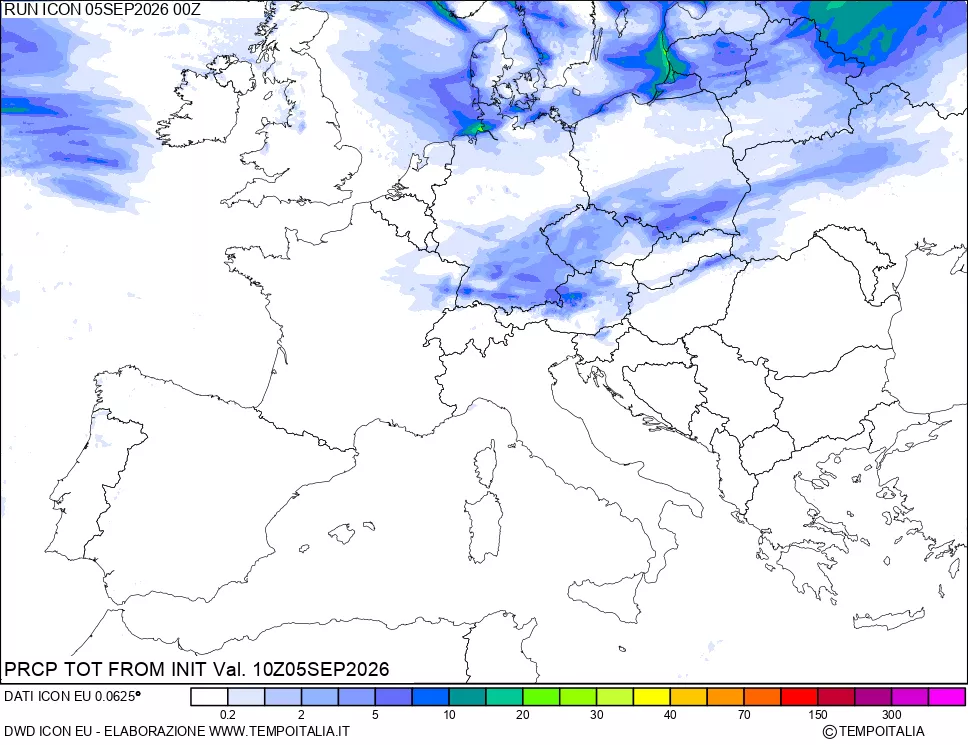 mappa Precipitazioni totali dal primo giorno