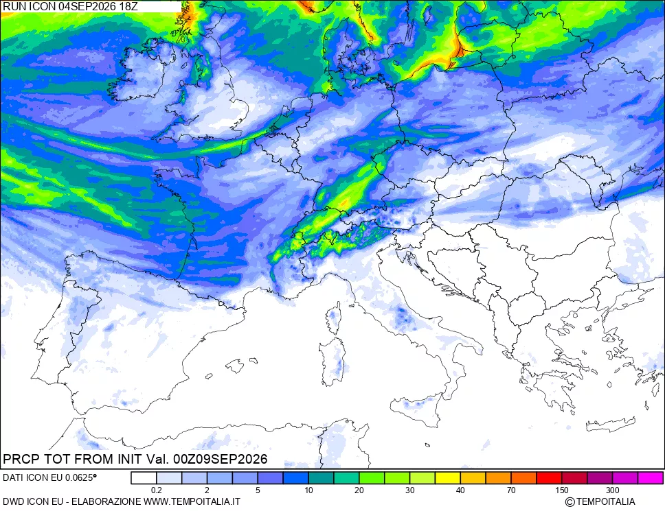 mappa Precipitazioni totali dal primo giorno