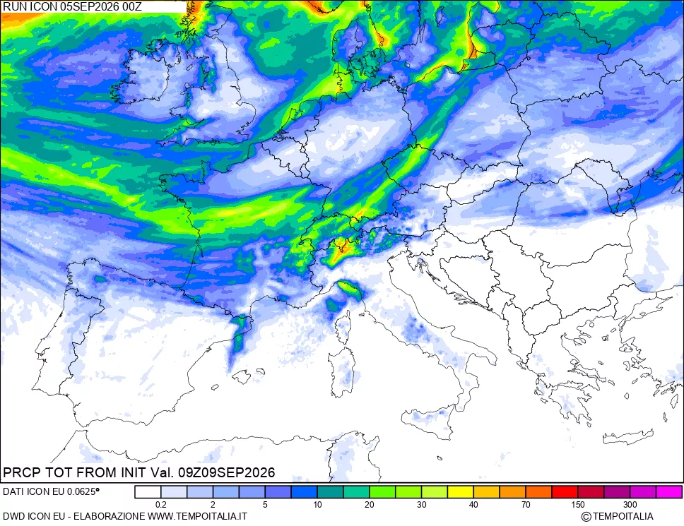 mappa Precipitazioni totali dal primo giorno