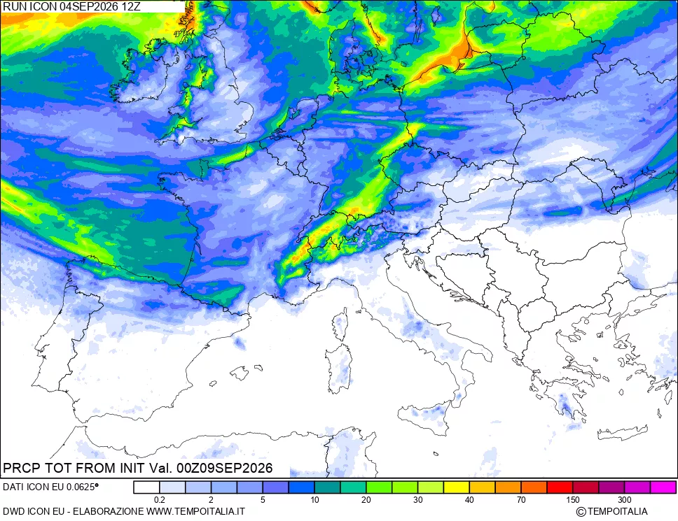 mappa Precipitazioni totali dal primo giorno