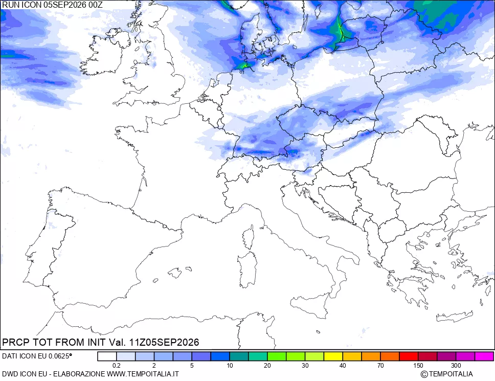 mappa Precipitazioni totali dal primo giorno