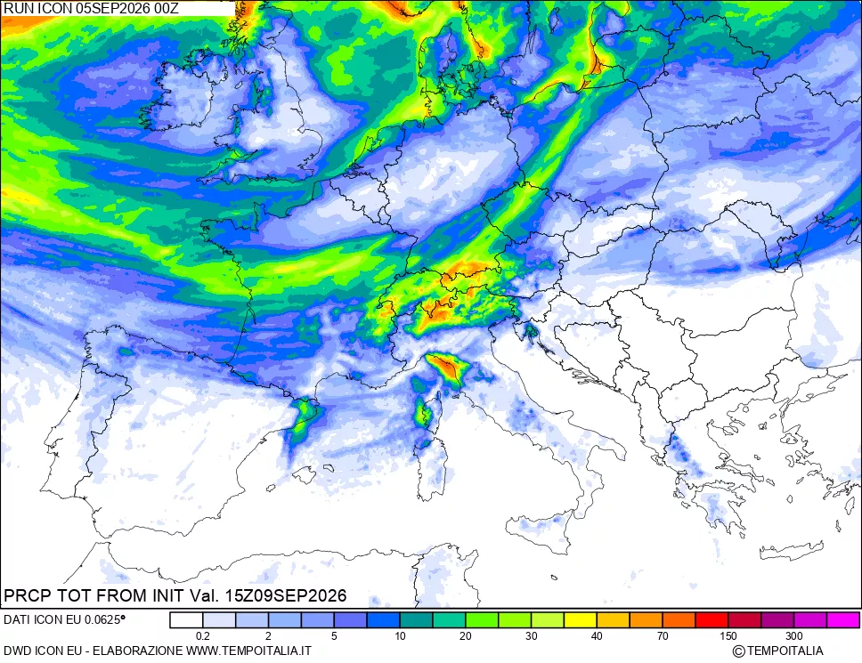 mappa Precipitazioni totali dal primo giorno