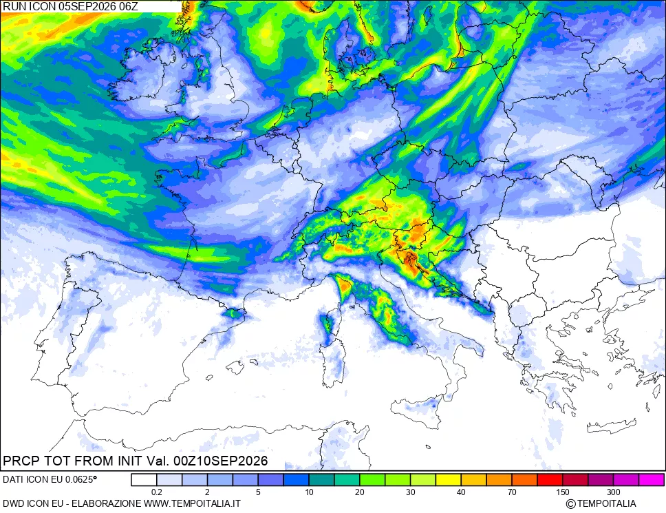 mappa Precipitazioni totali dal primo giorno