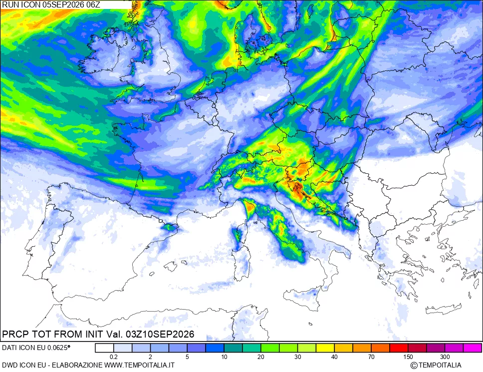 mappa Precipitazioni totali dal primo giorno