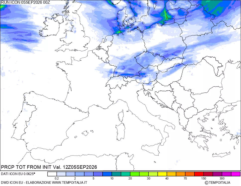 mappa Precipitazioni totali dal primo giorno