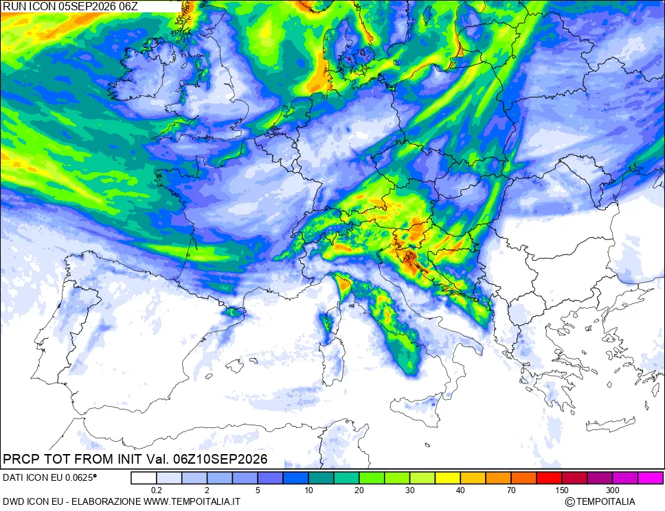 mappa Precipitazioni totali dal primo giorno