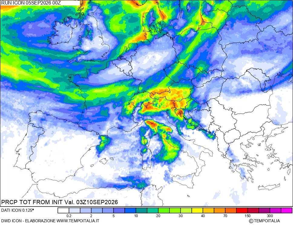 mappa Precipitazioni totali dal primo giorno