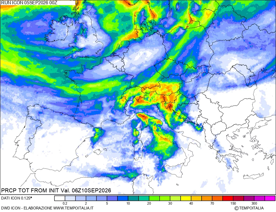 mappa Precipitazioni totali dal primo giorno