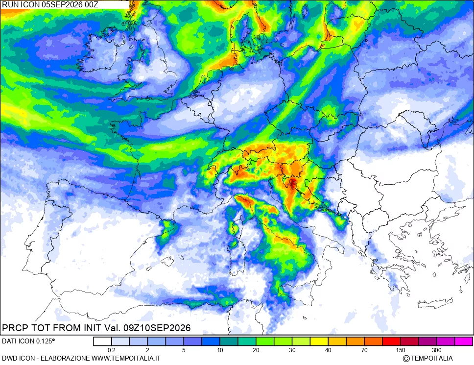 mappa Precipitazioni totali dal primo giorno